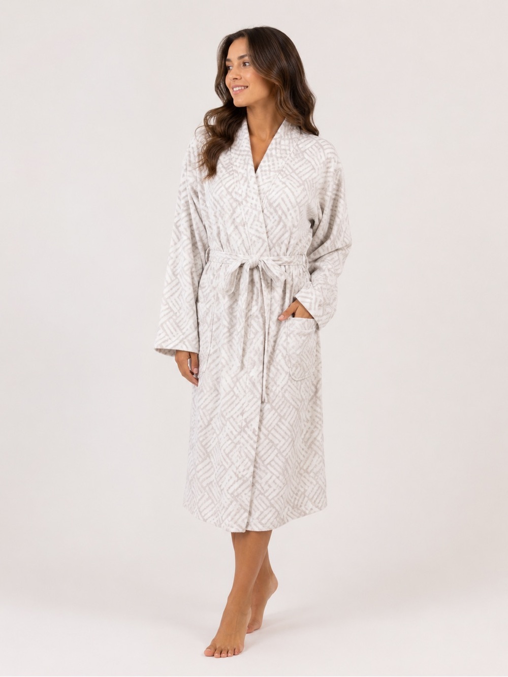 🎉LAST PIECE🎉JONES NEW‎ YORK Stretch Velour Packaged Robe Ivory Grey Marl
